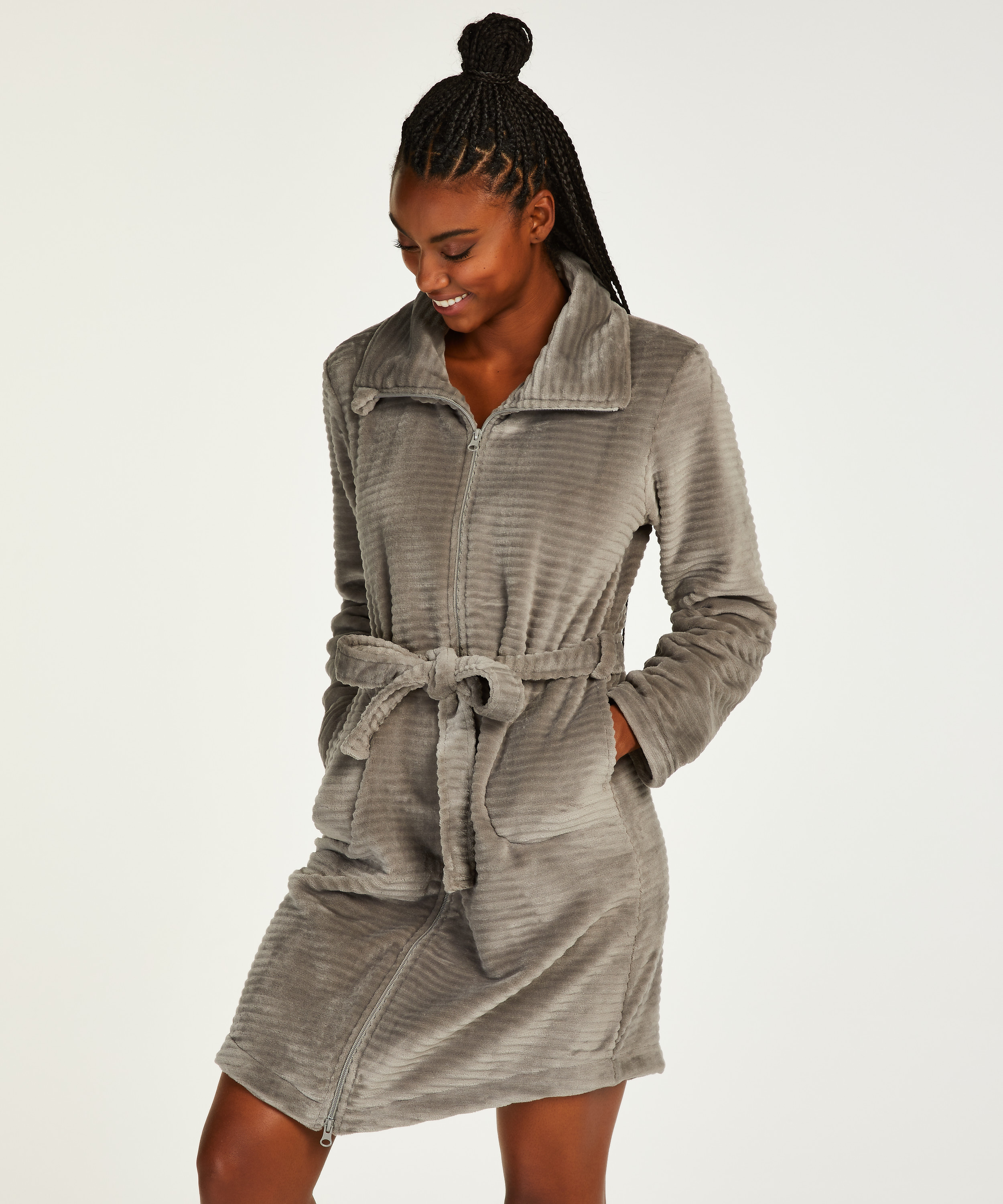 Peignoir Zip Fleece, Gris, main