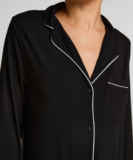 Robe-chemise à manches longues en jersey Essential, Noir