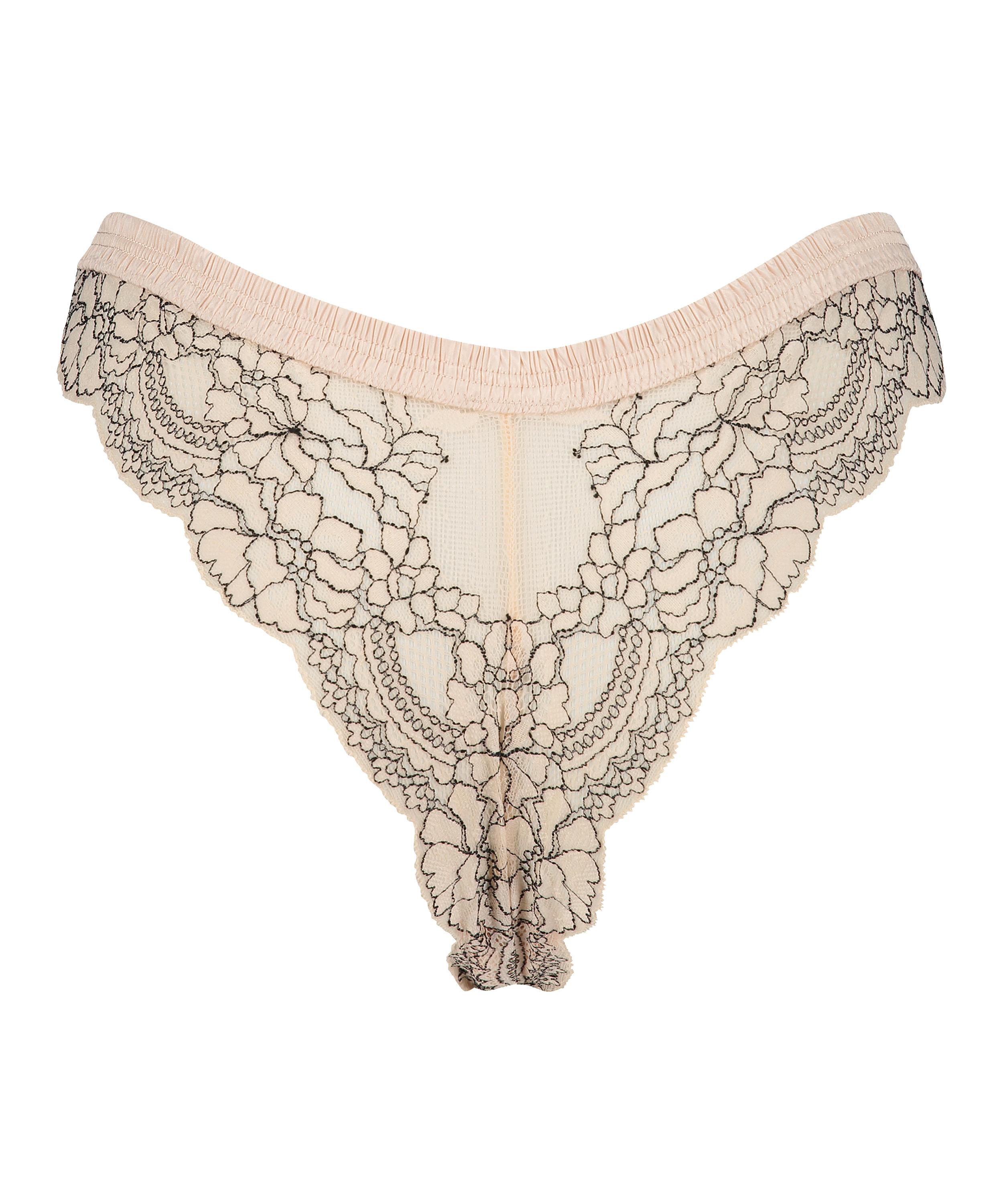 Slip brésilien échancré Yvo, Rose, main