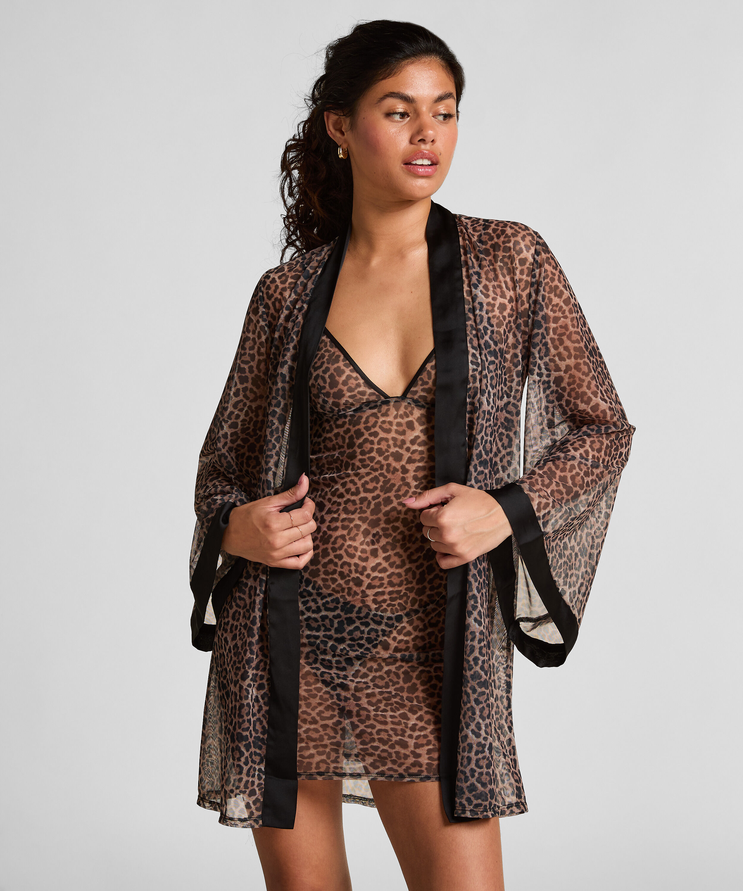 Kimono en maille léopard, Noir