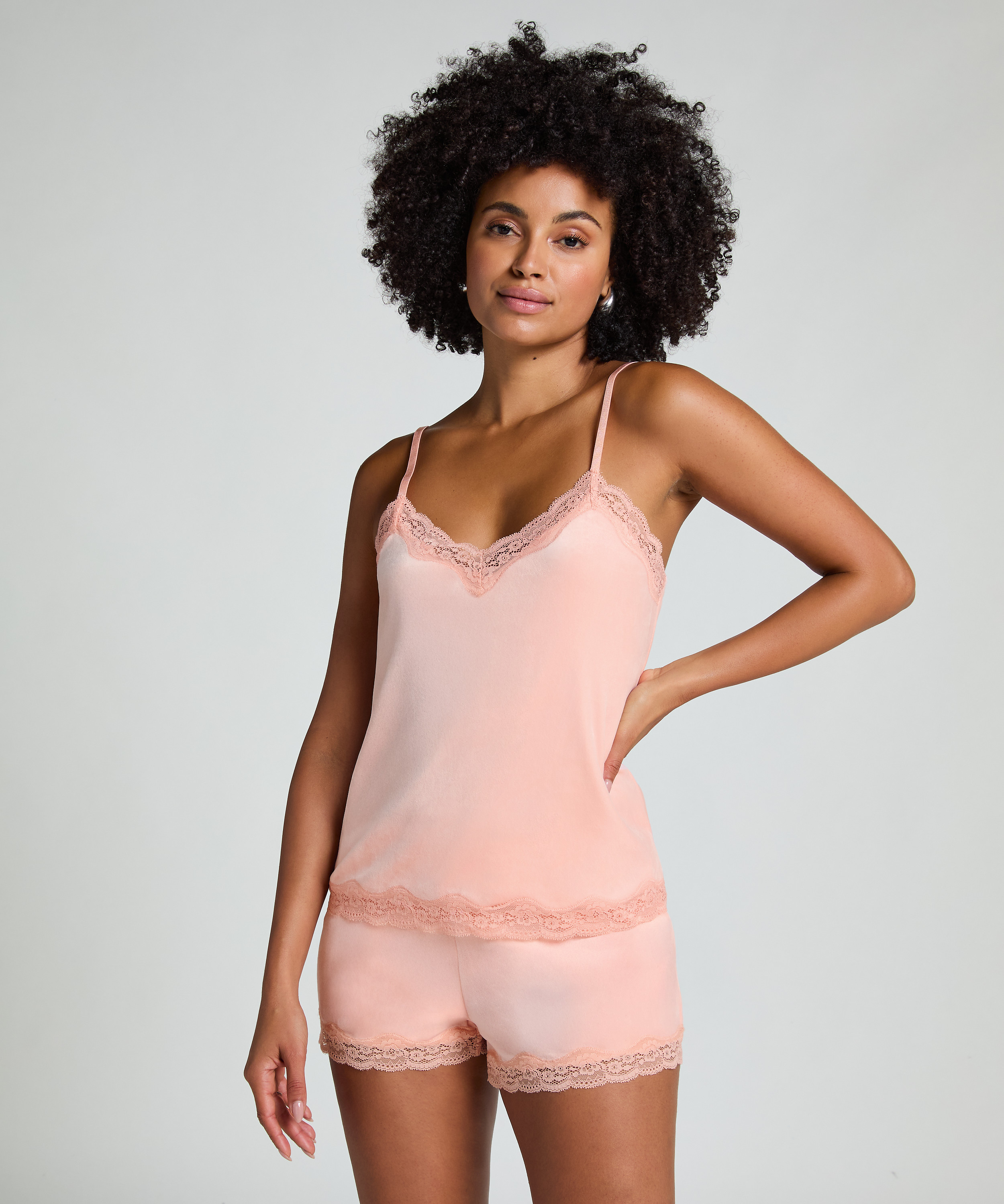 Camisole velours Dentelle, Rose, main