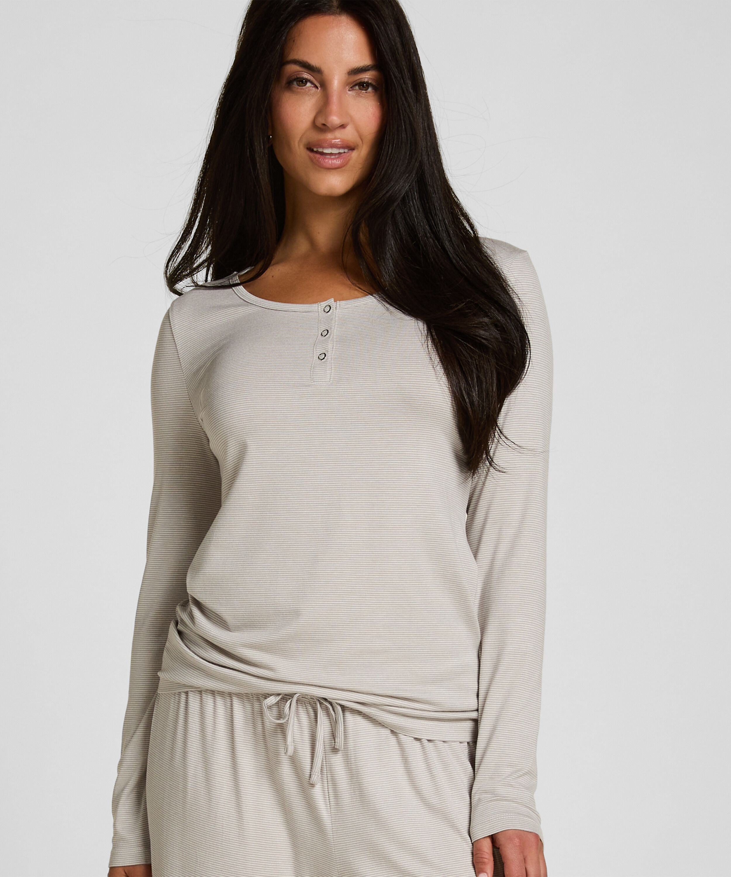 Ensemble Pyjama Rayé Henley, Gris