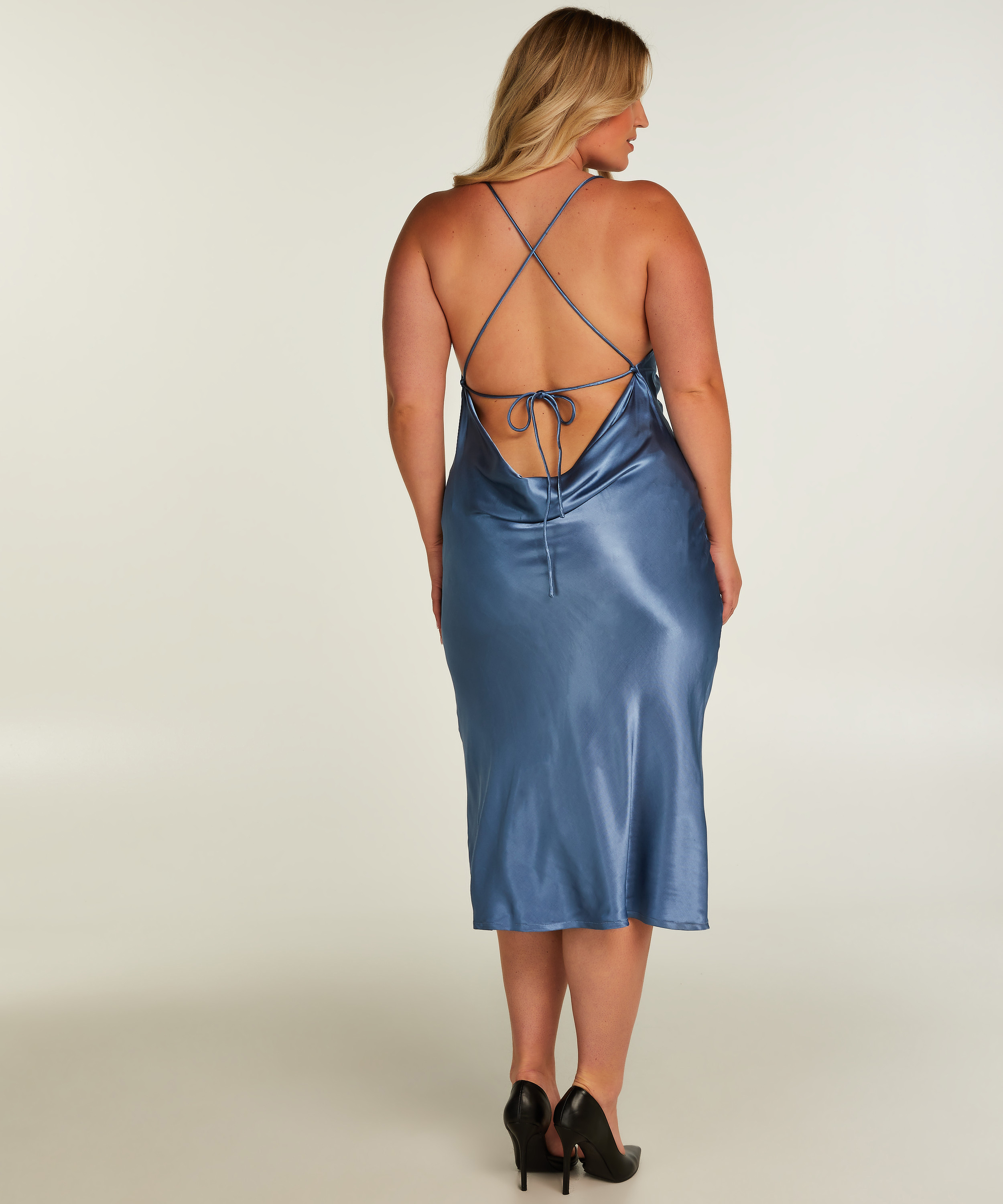 Robe midi Satin, Bleu, main