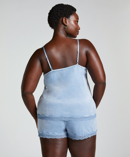 Short en velours à dentelle, Bleu