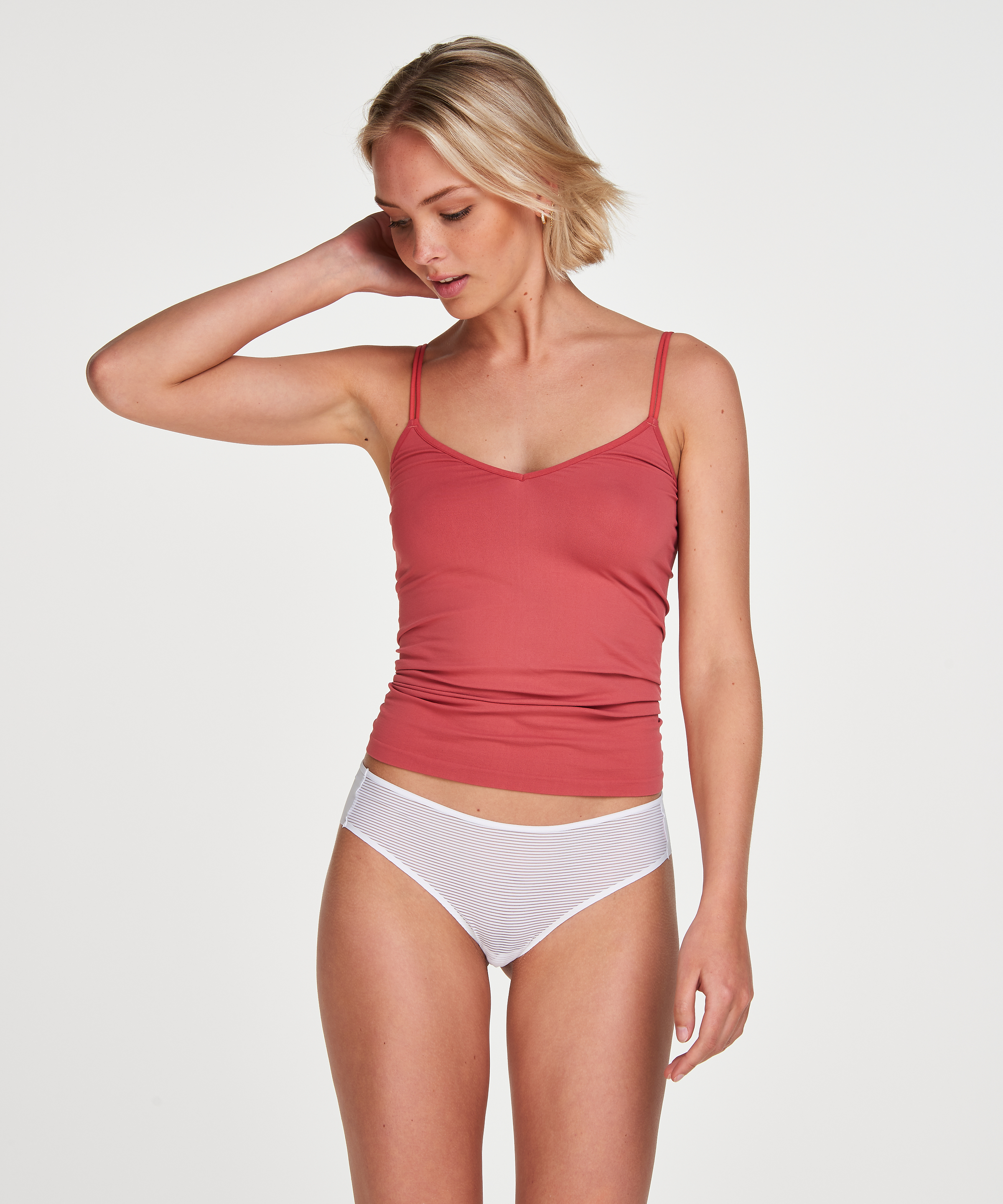 Slip brésilien invisible Stripe mesh, Blanc, main