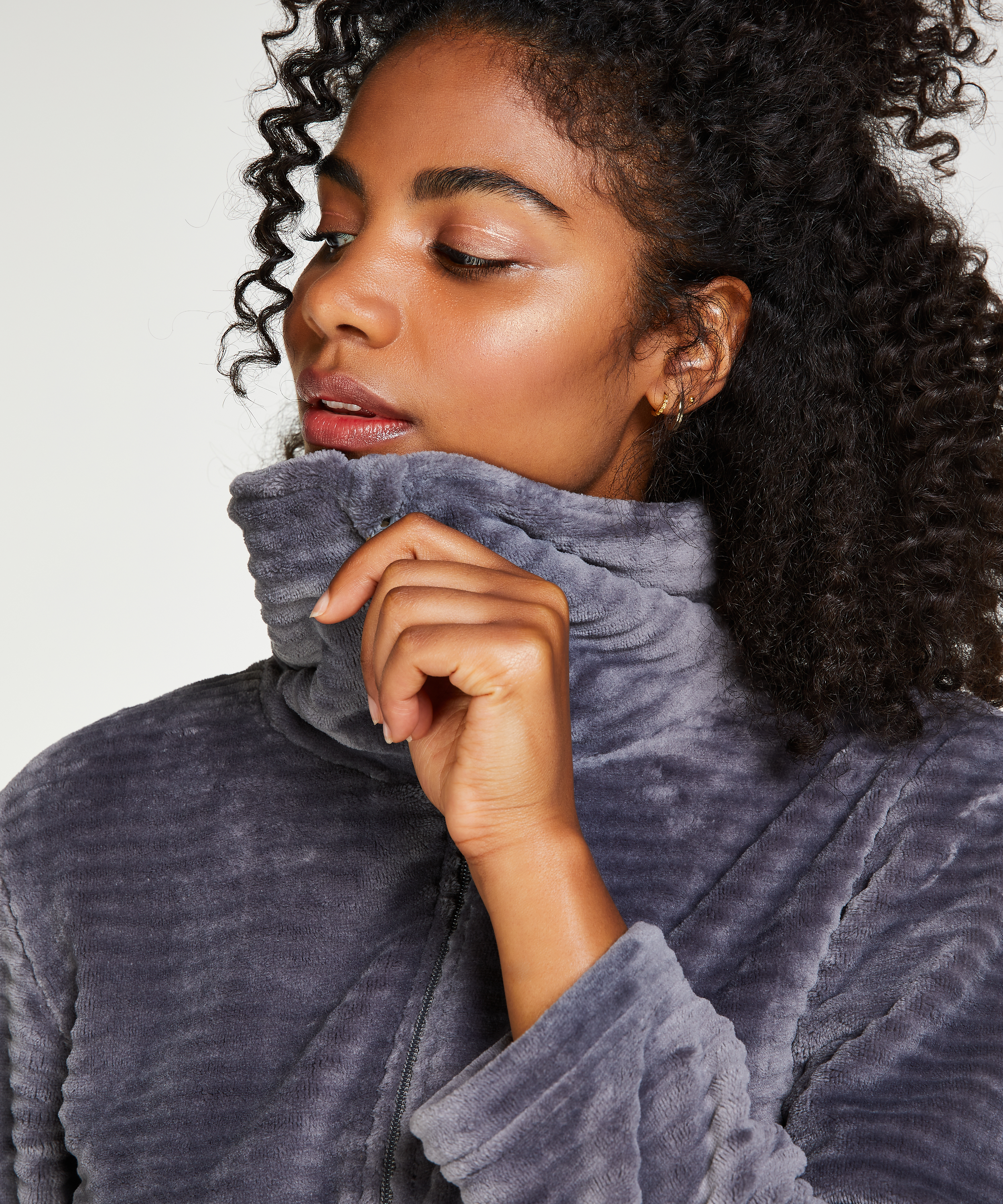 Peignoir Zip Fleece, Gris, main