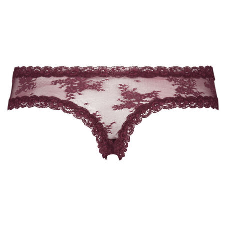 Slip br&eacute;silien V-shape Floral Mesh, Rouge
