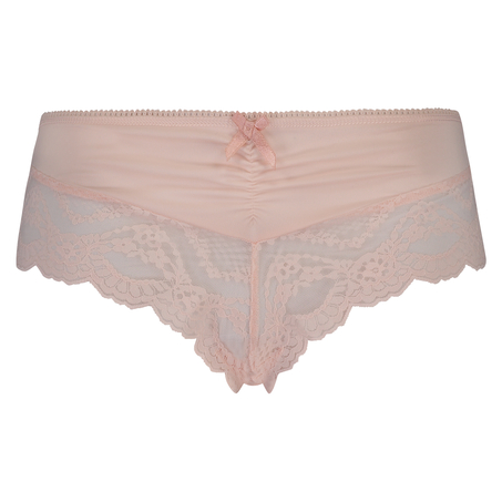 Slip brésilien en dentelle à froufrous Micro Contrast, Rose