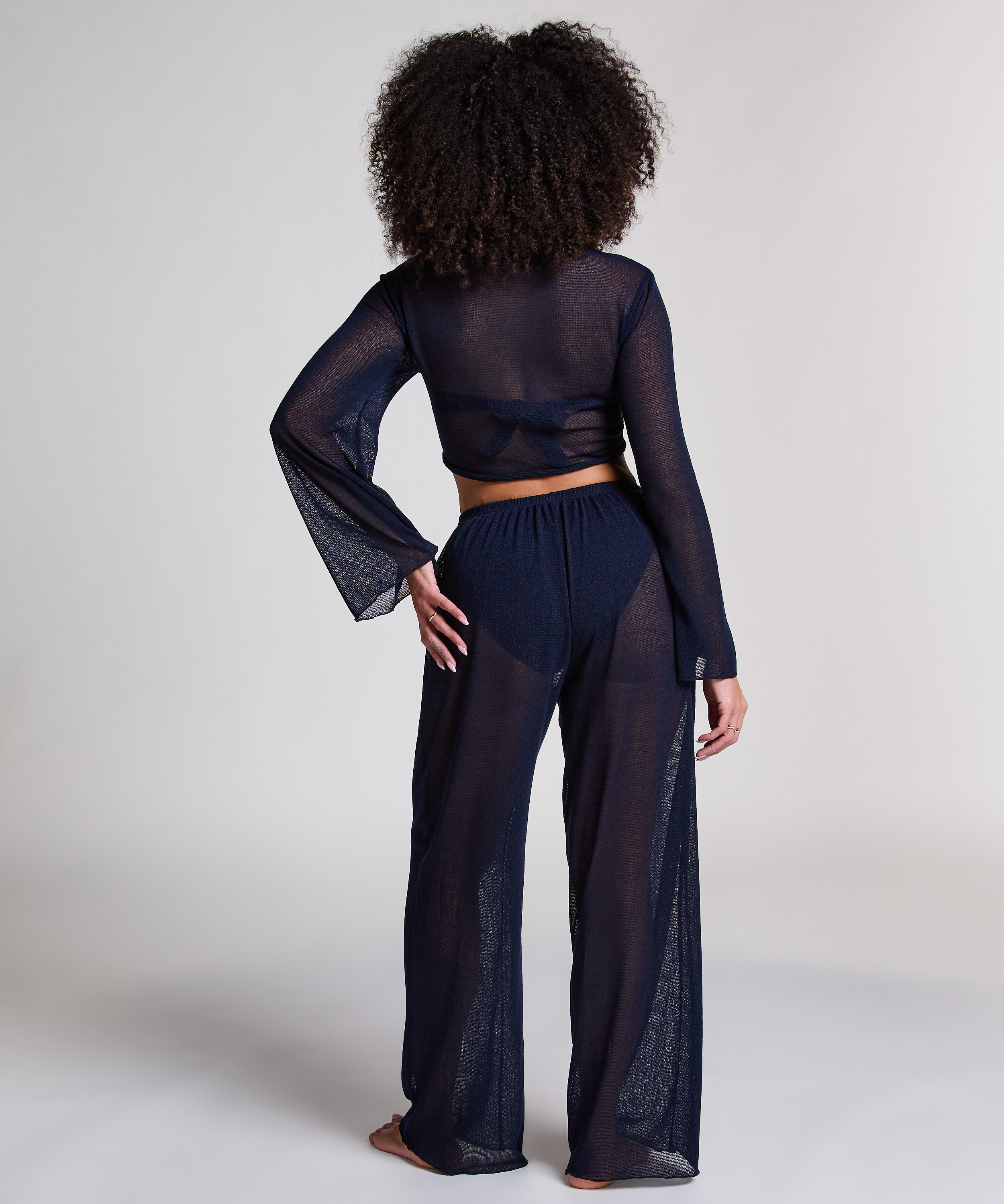 Pantalon de plage en maille, Bleu, main