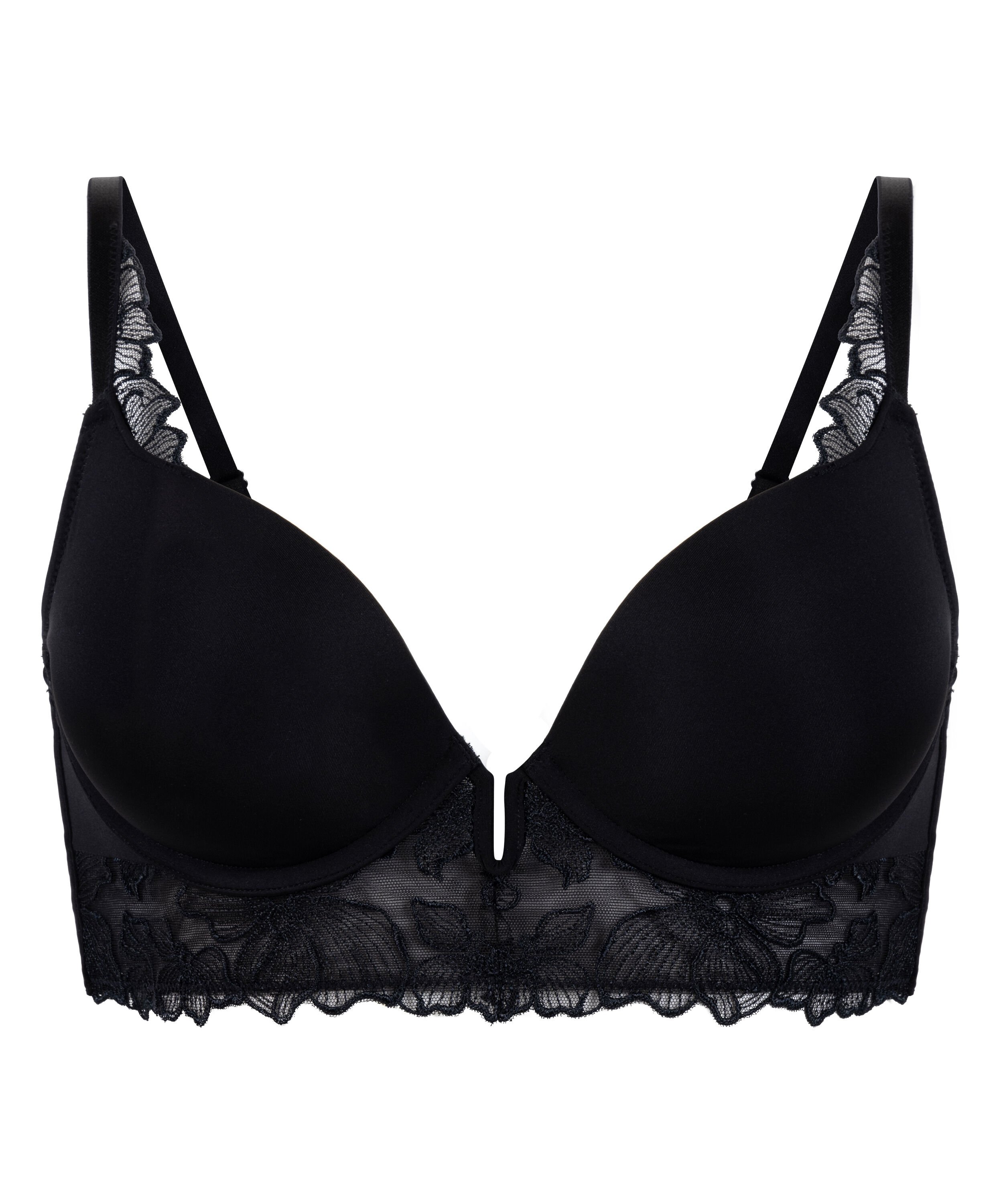 Soutien-gorge &agrave; armatures pr&eacute;form&eacute; push-up et longline Jemima, Noir