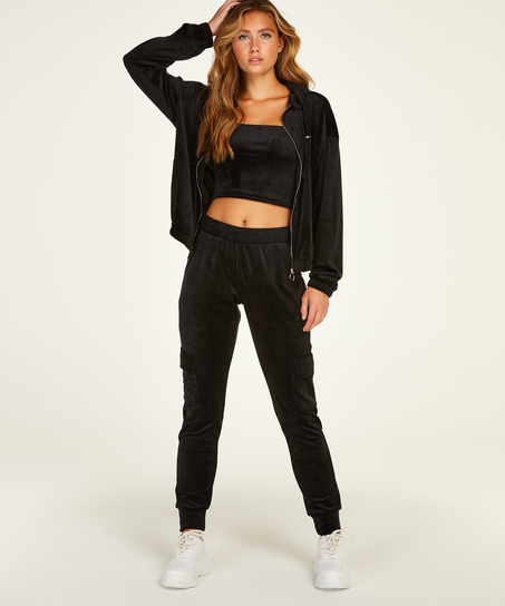 Manteau &agrave; capuche velours, Noir