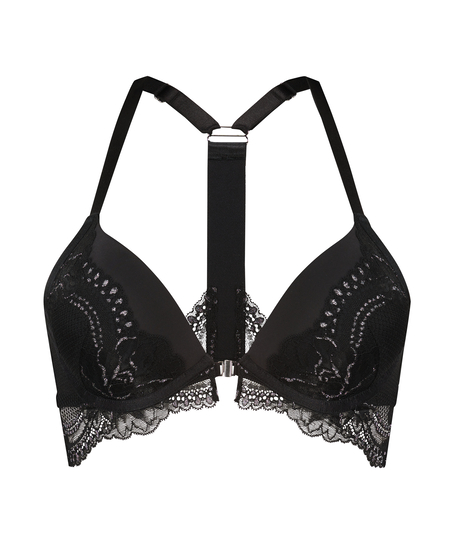 Soutien-gorge pigeonnant Donna Sparkle à armature longue et rembourrée, Noir