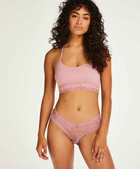 Slip br&eacute;silien V-shape Mesh, Rose
