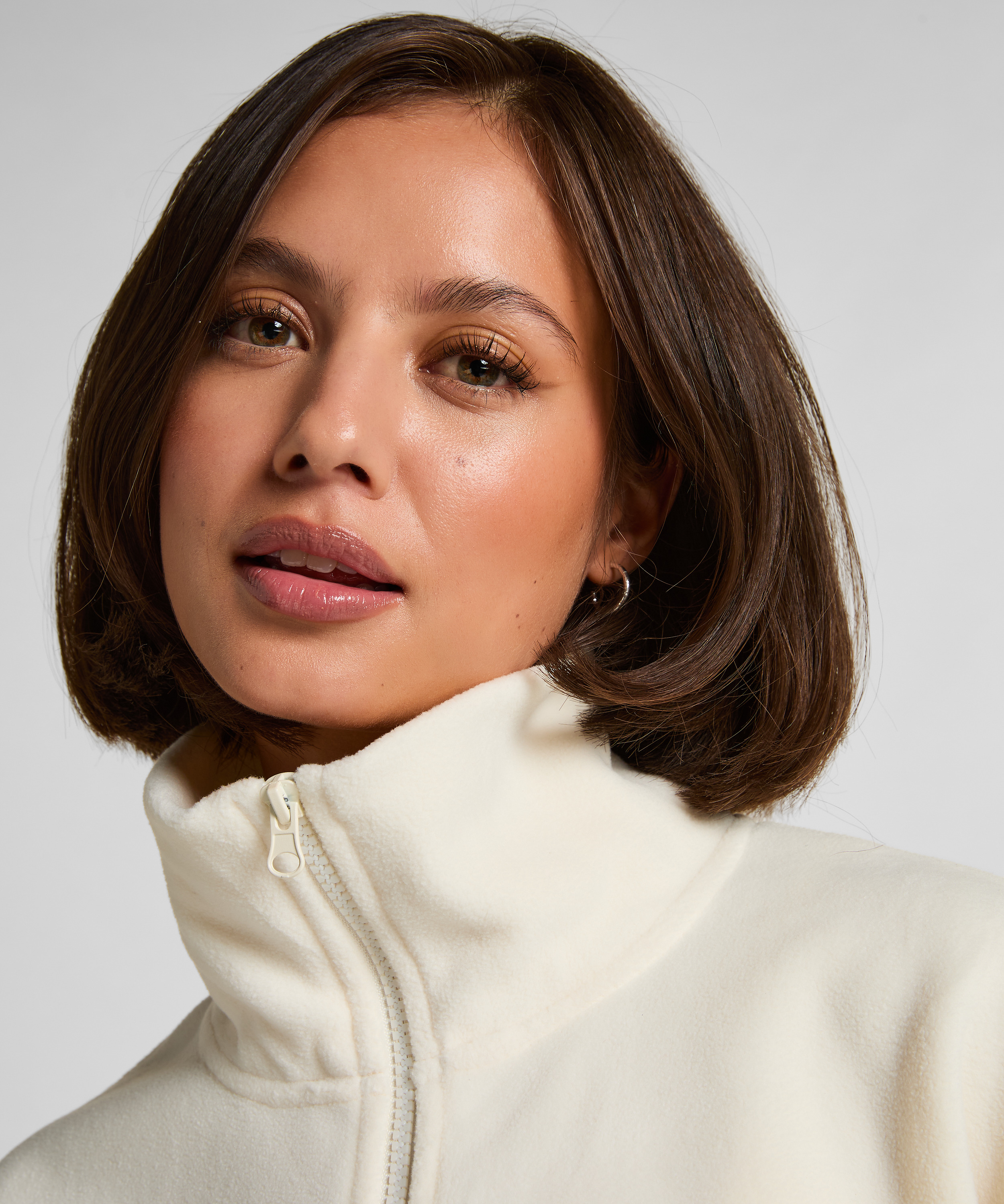 Haut en polaire sportive avec demi-fermeture éclair, Blanc, main