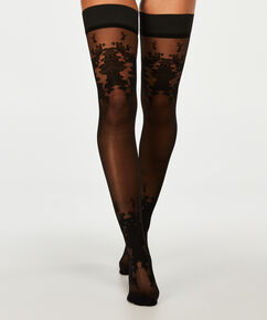 Bas autofixants 20 deniers Floral, Noir