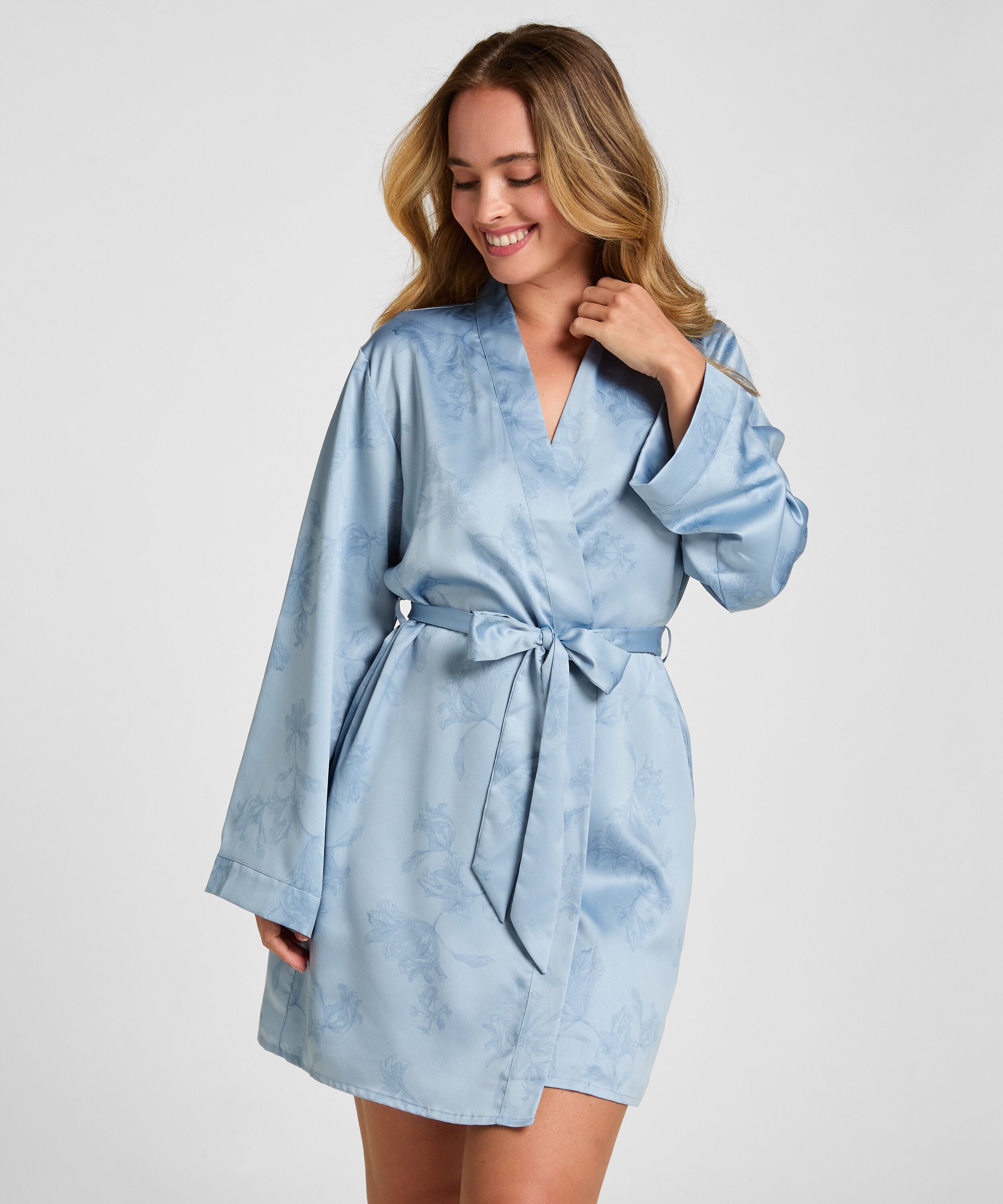Kimono Imprimé Floral, Bleu