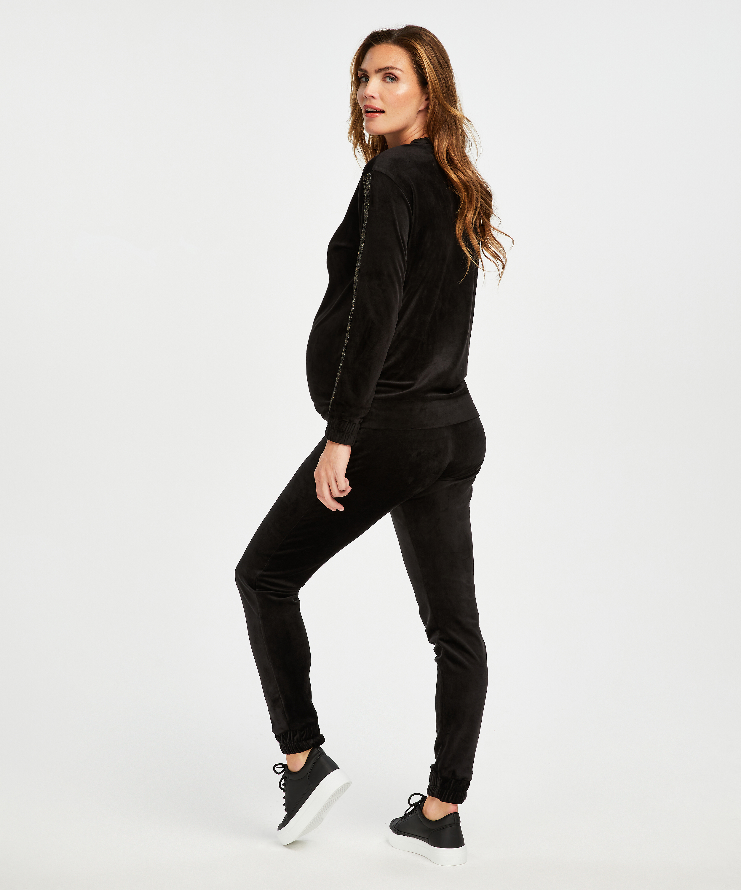 Pantalons de survêtement de maternité en velours Shimmer, Noir, main