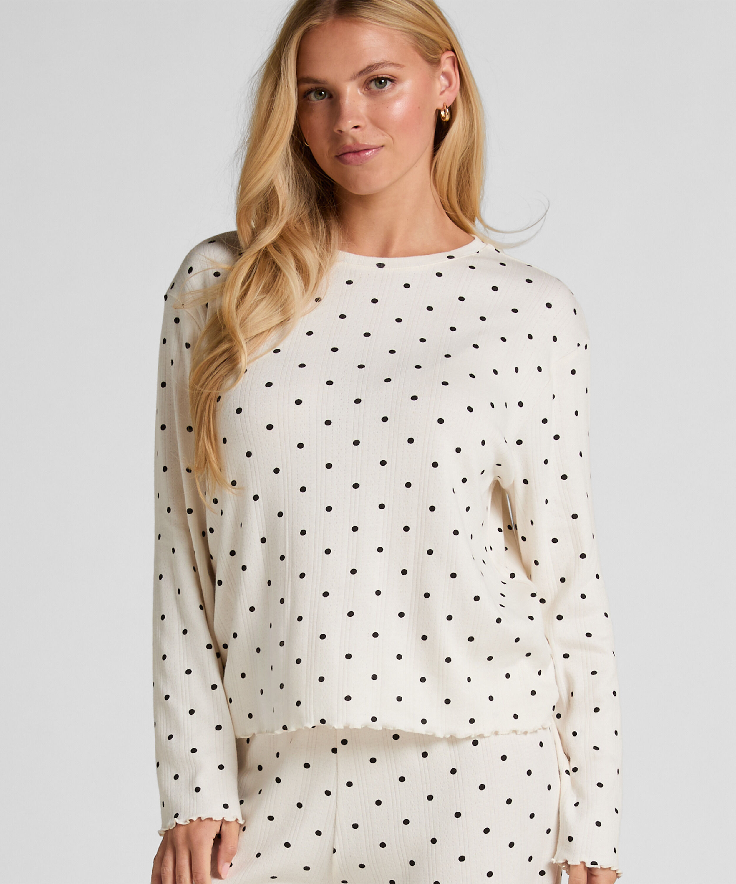 Pyjama Top Loose Pointelle, Blanc Pyjama Top Loose Pointelle, Blanc