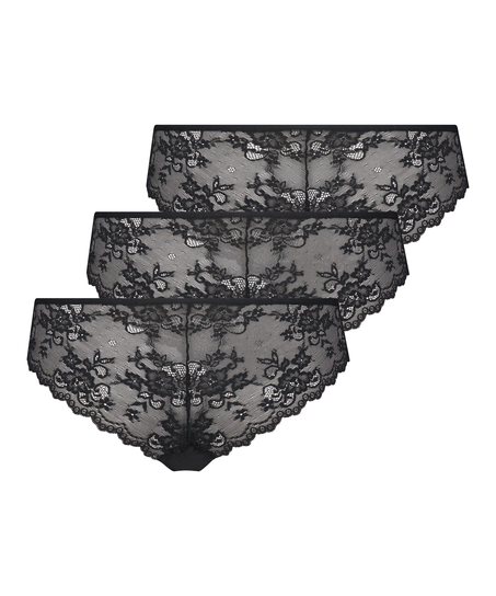 Lot de 3 slips brésiliens invisibles, Noir