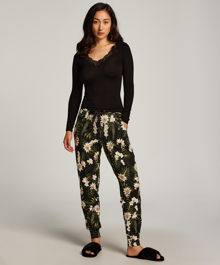 Pantalon De Pyjama En Flanelle Hunkemöller - Imprimé Gardenia, Coupe Large - Taille S - Confortable, Taille élastique, Poches
