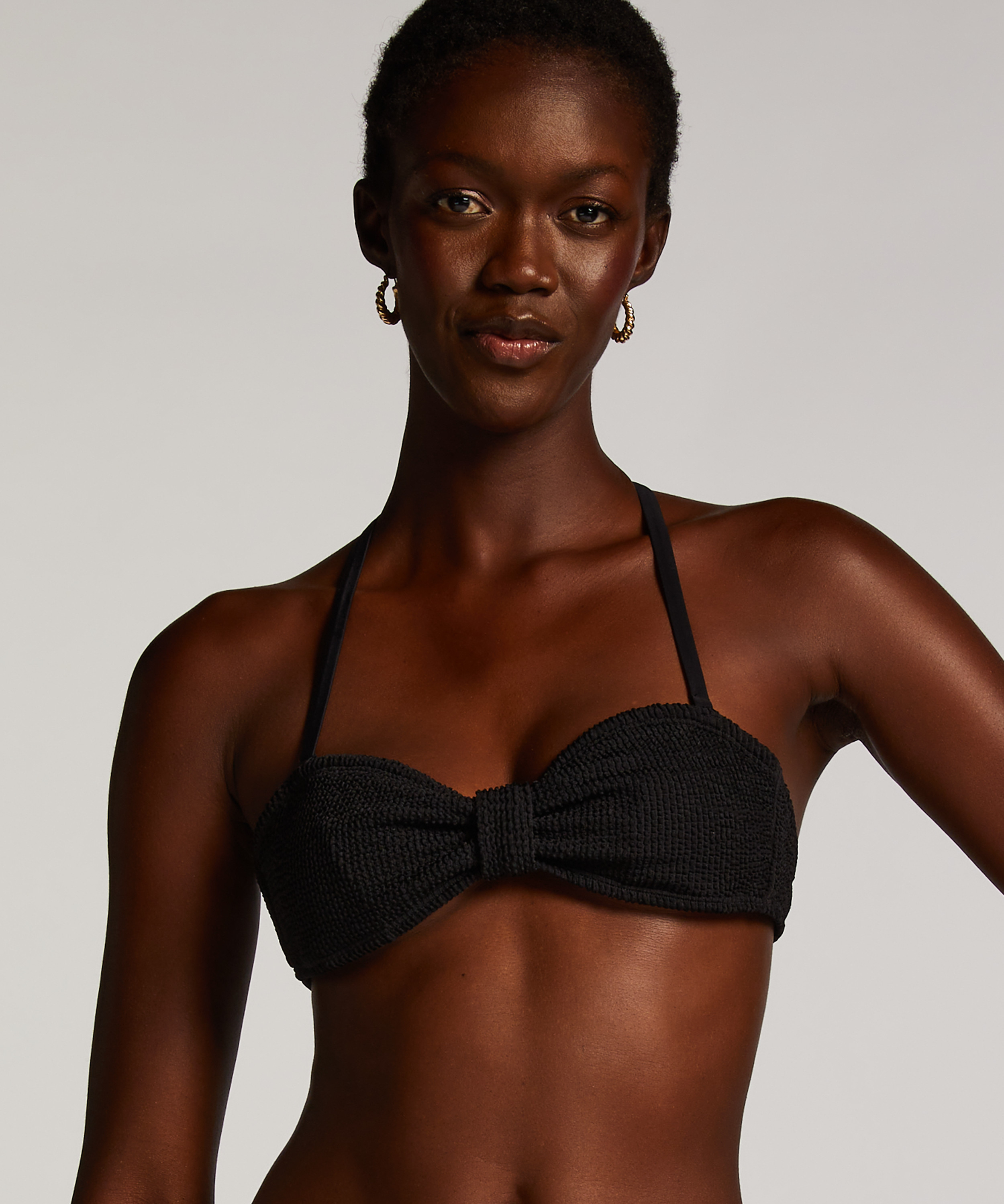 Haut de bikini bandeau Crinkle, Noir, main