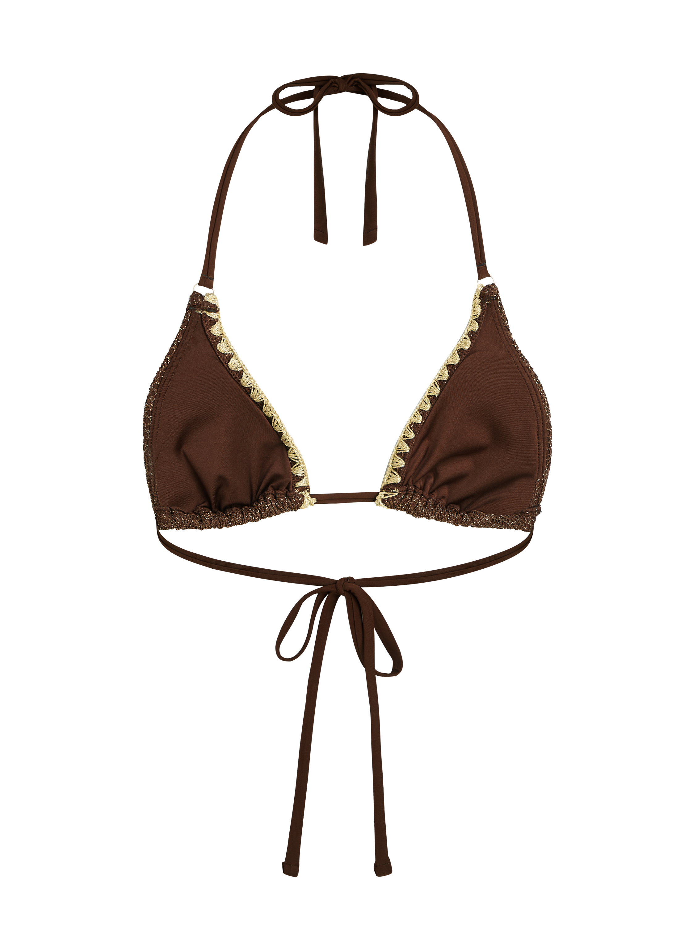 Crochet triangle Bikini Top, Marron, main