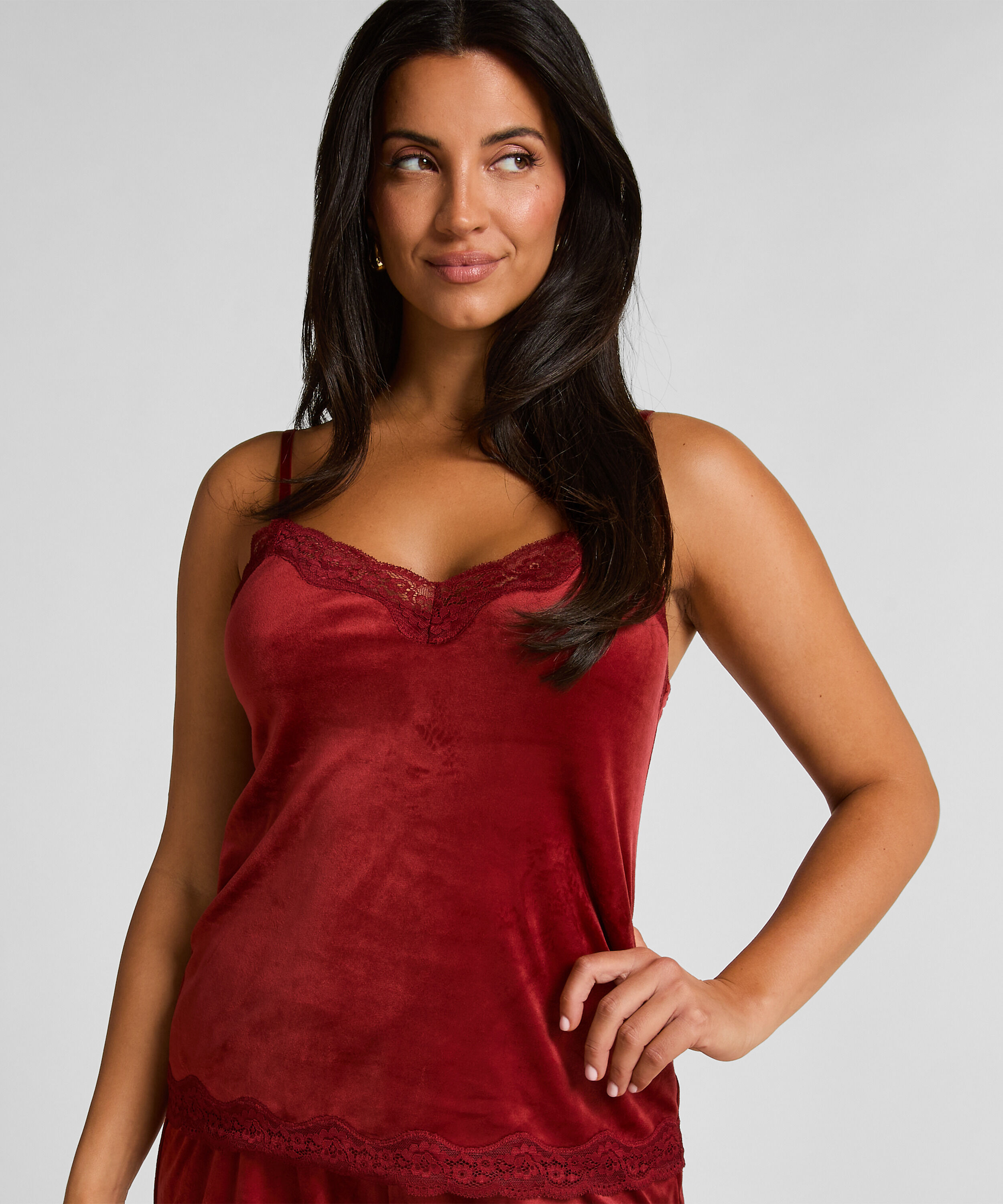 Camisole velours Dentelle, Rouge