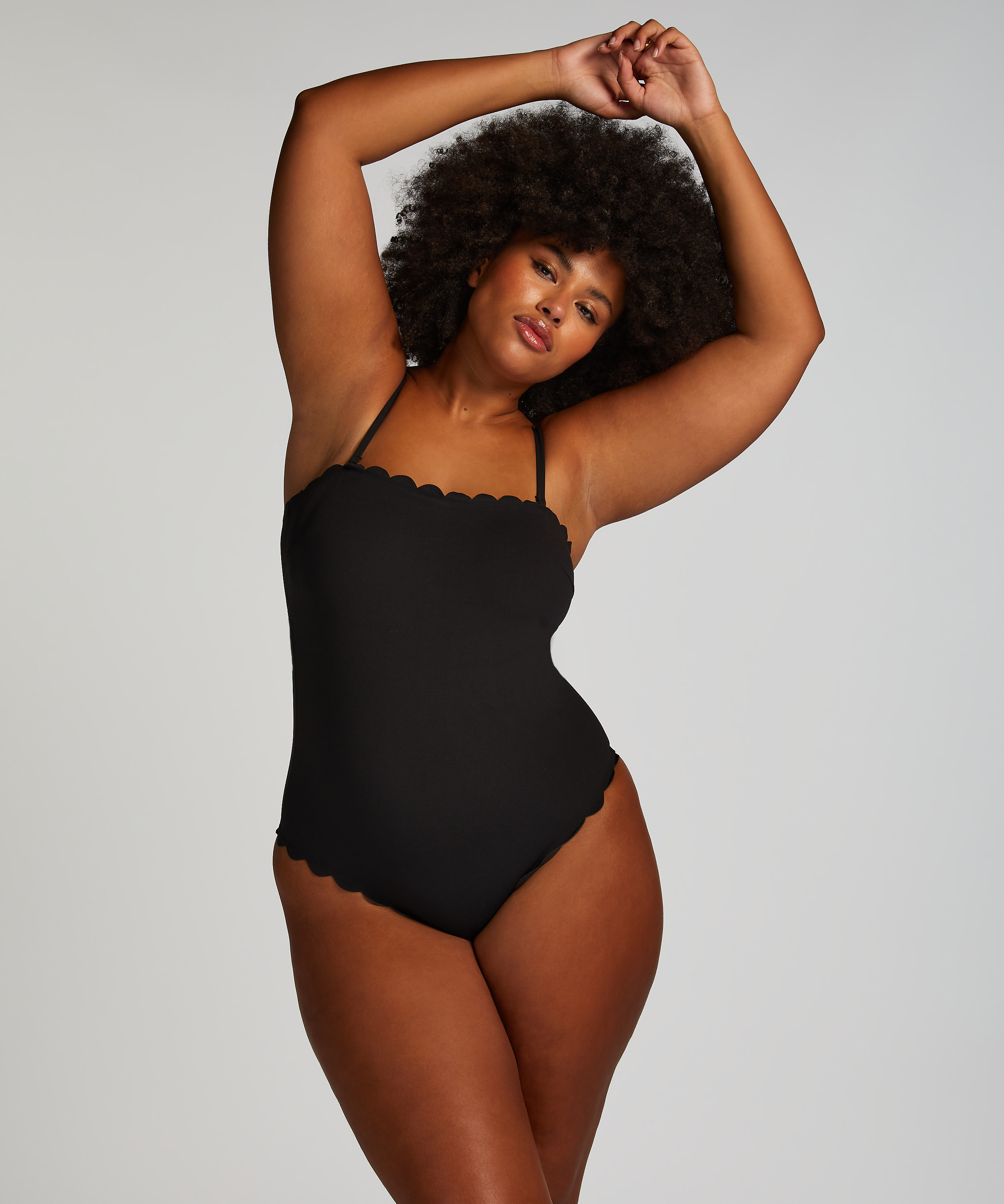 Maillot de bain Bandeau Scallop, Noir, main