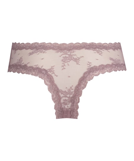 Slip brésilien V-shape Floral Mesh, Violet