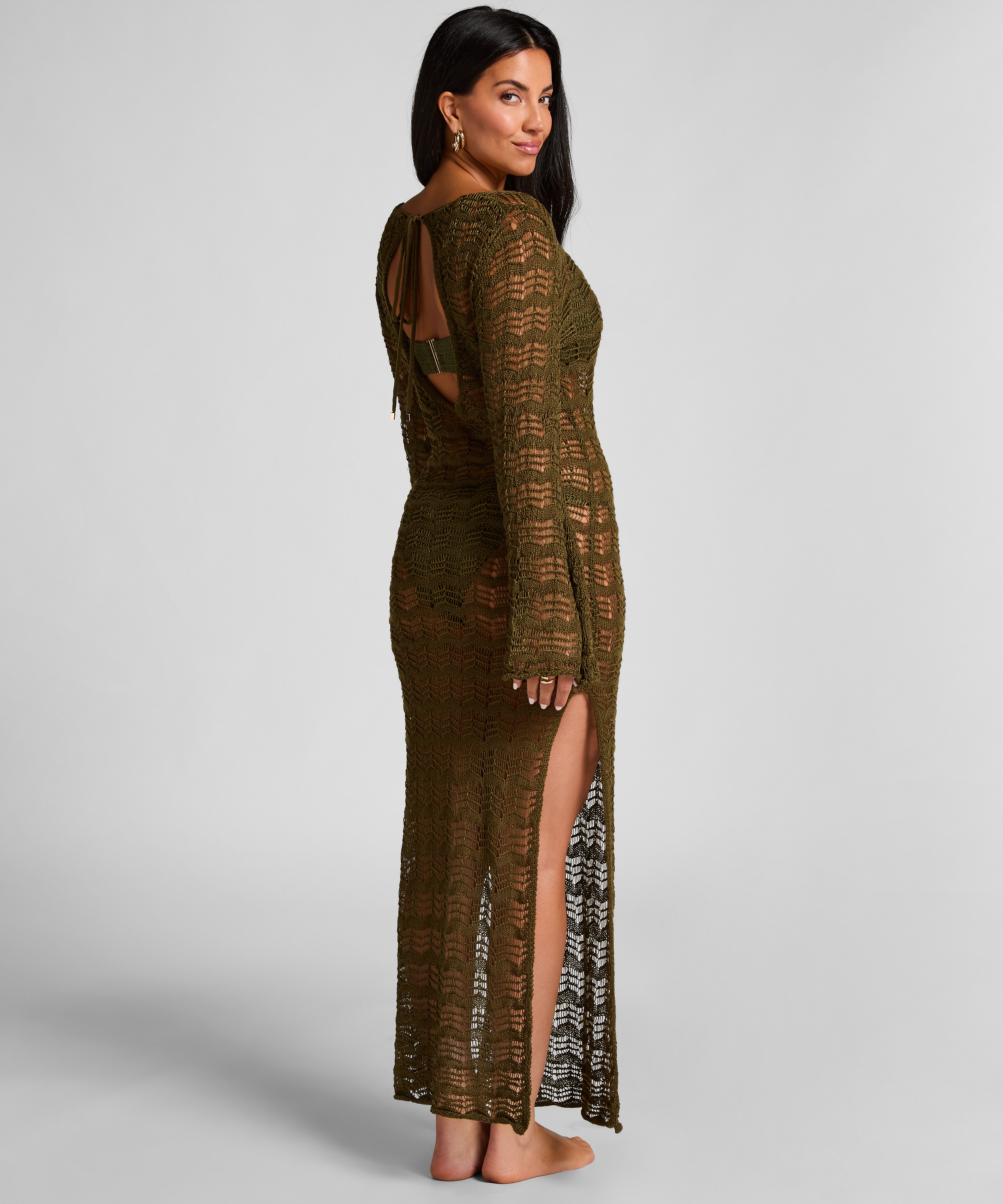 Robe maxi en crochet, Vert, main