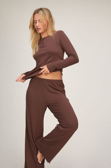 Hunkemöller Pantalon de pyjama Loose Pointelle Marron Hunkemöller Pantalon de pyjama Loose Pointelle Marron