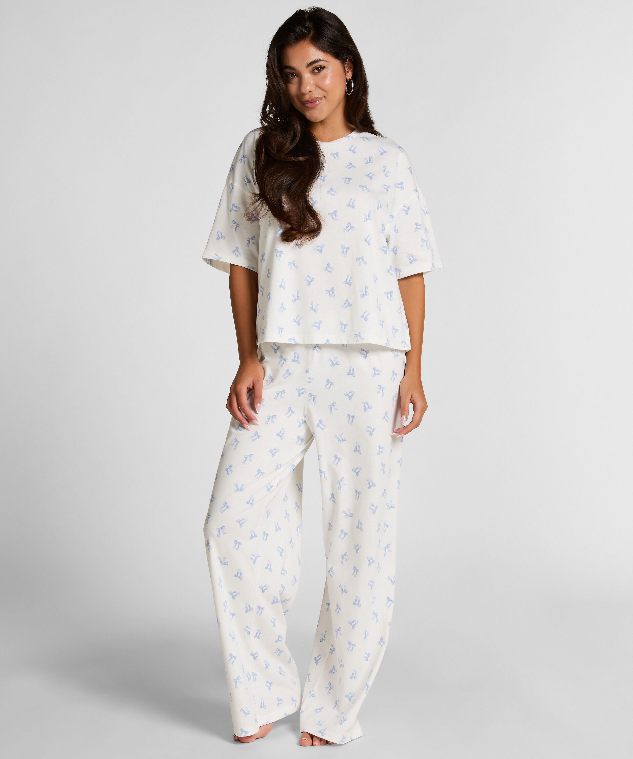 Pyjama Set Cotton Jersey Long, Blanc