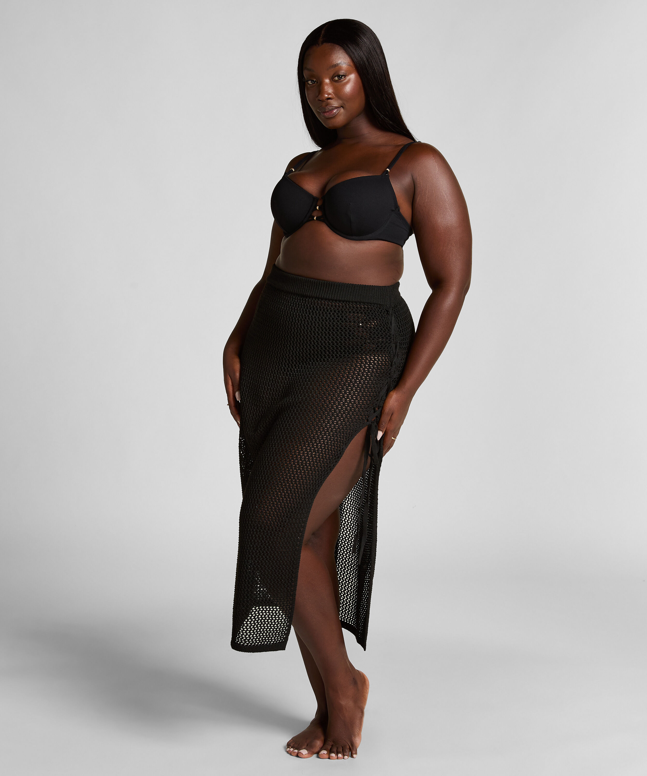 Jupe midi en crochet, Noir