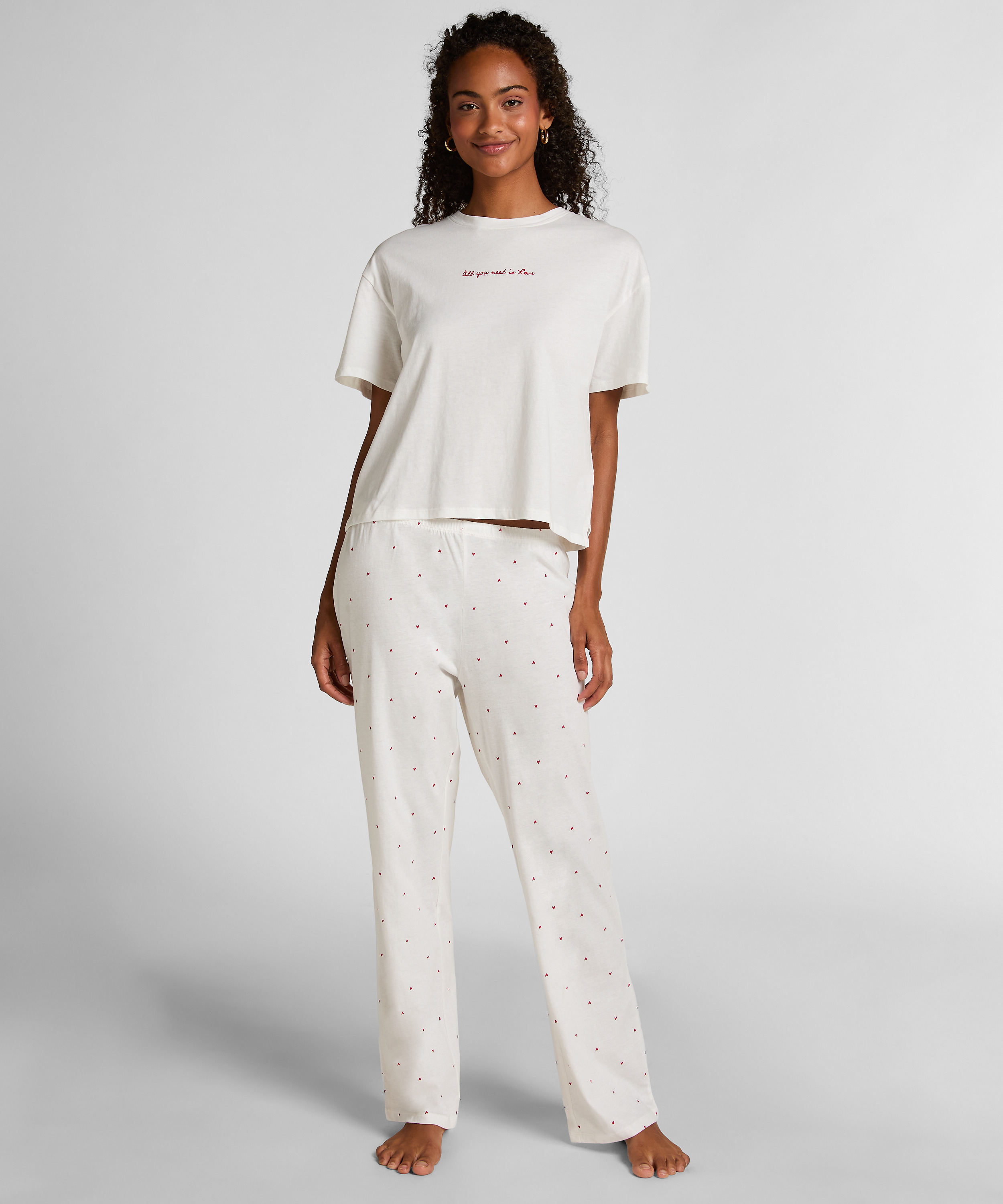 Pyjama en coton imprimé, Blanc, main