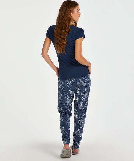 Haut de pyjama côtelé à manches courtes, Bleu