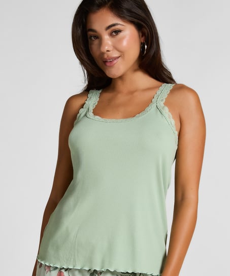 Débardeur côtelé en dentelle, Vert
