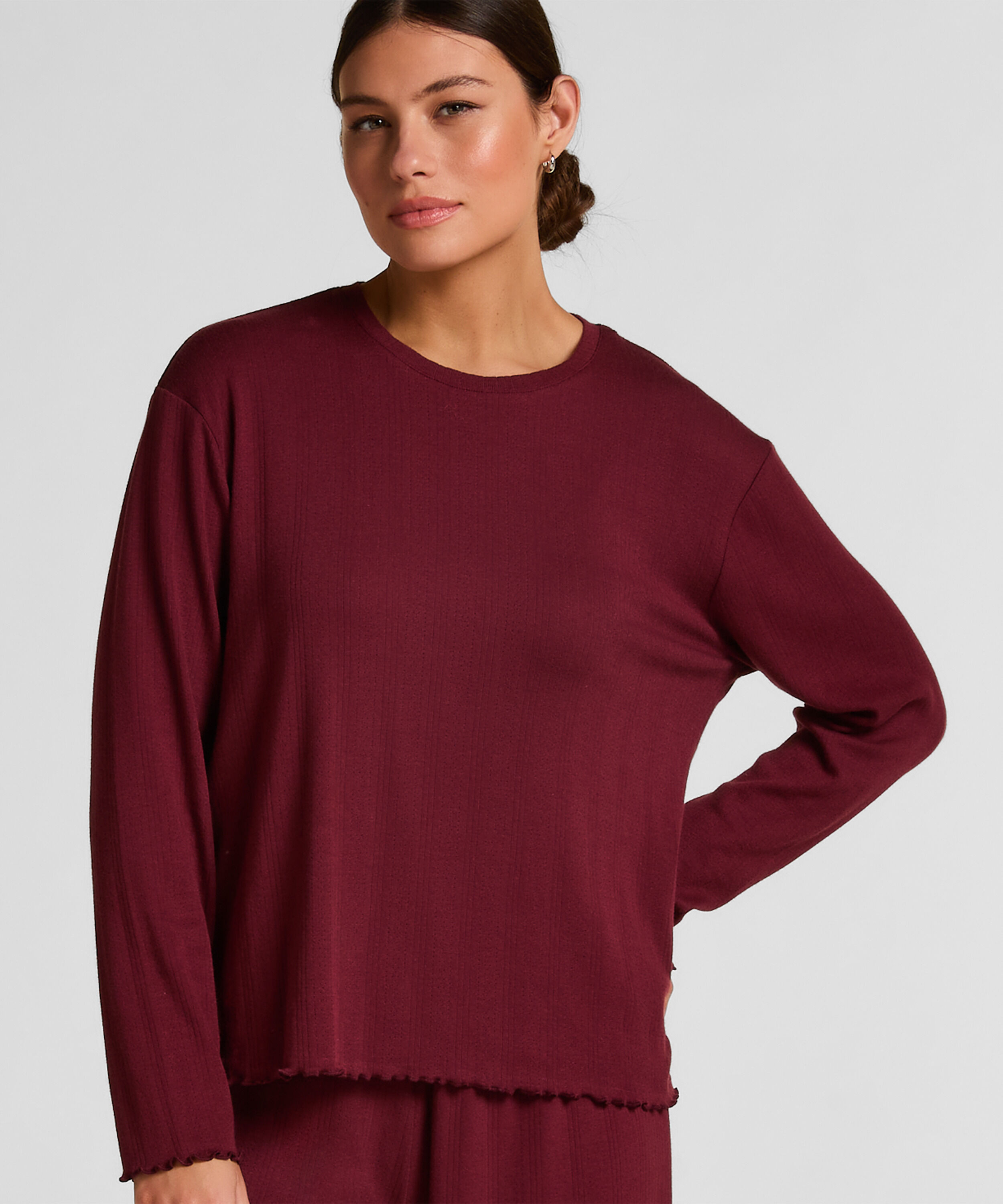 Pyjama Top Loose Pointelle, Rouge Pyjama Top Loose Pointelle, Rouge