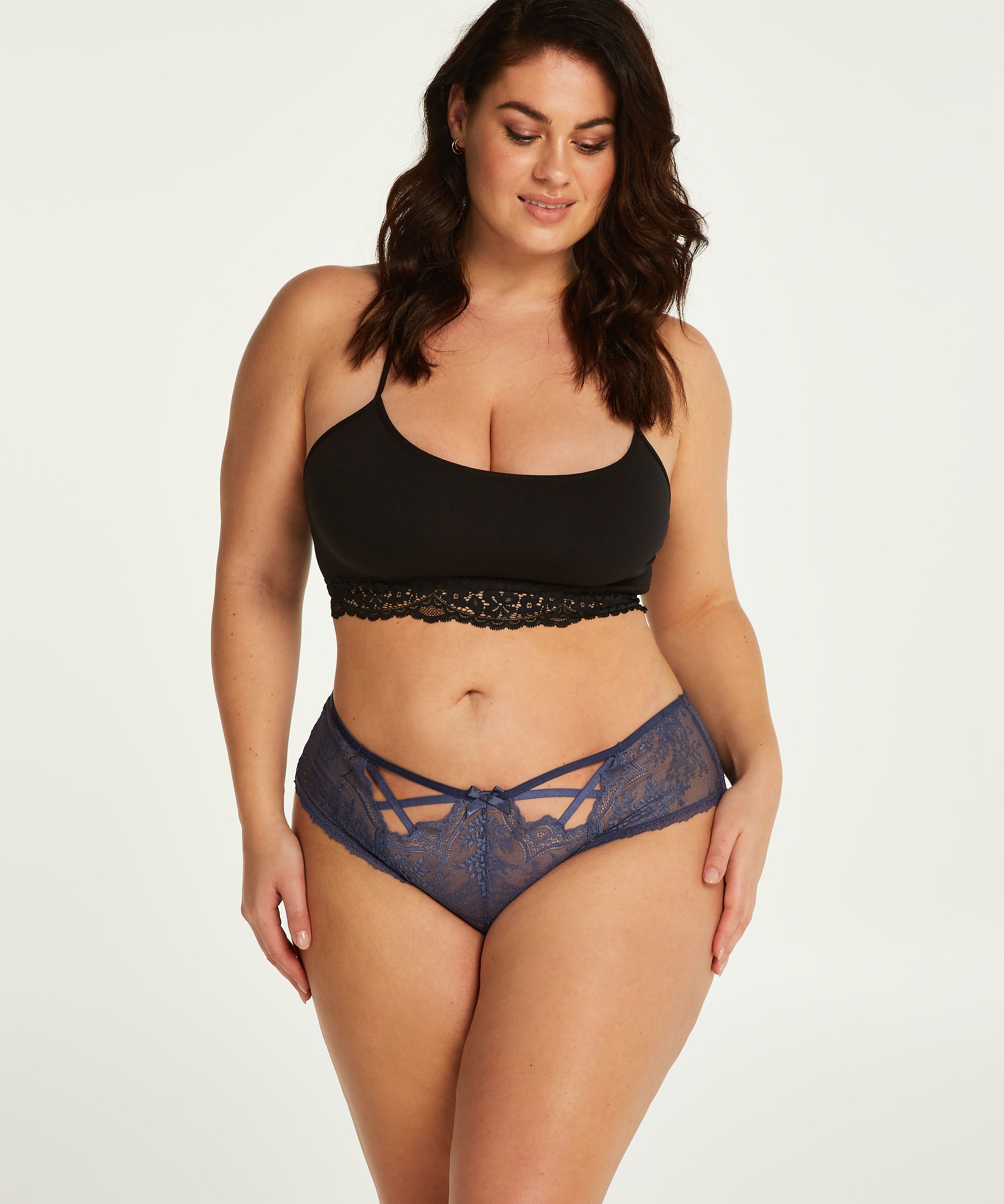 Slip brésilien Lacey Curvy, Bleu, main
