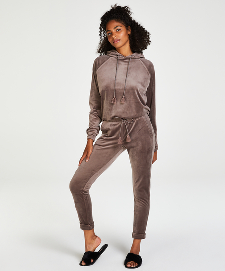 Hoodie en velours, Marron