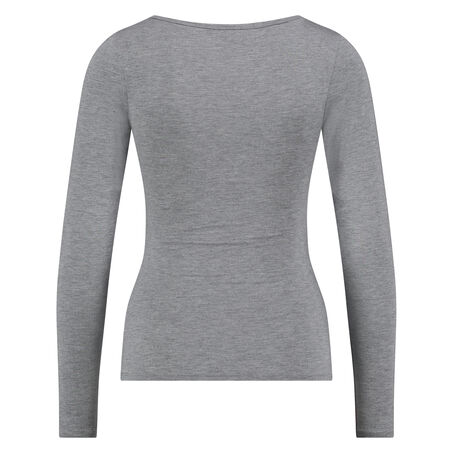 Top &agrave; col en V et manches longues, Gris