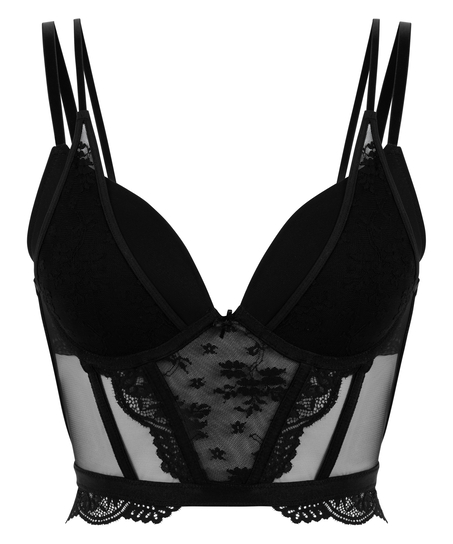 Soutien-gorge &agrave; armatures pr&eacute;form&eacute; push-up et longline Coco, Noir