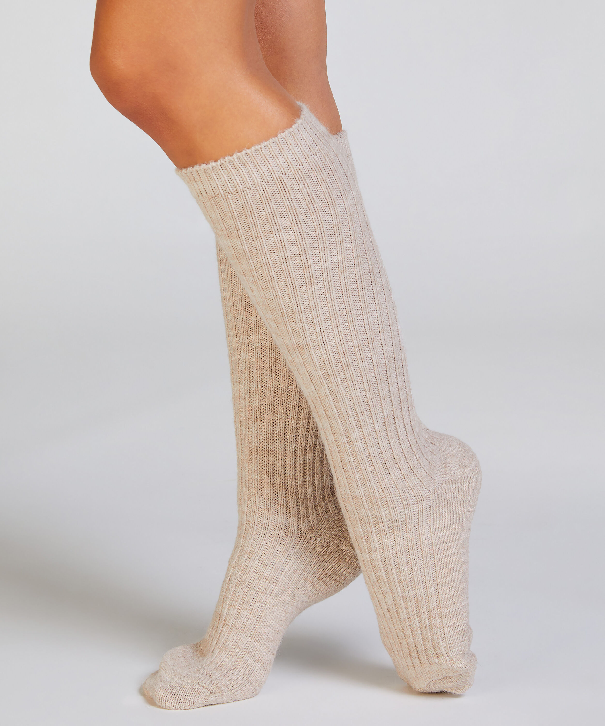 1 paire de chaussettes tricotées, Beige 1 paire de chaussettes tricotées, Beige