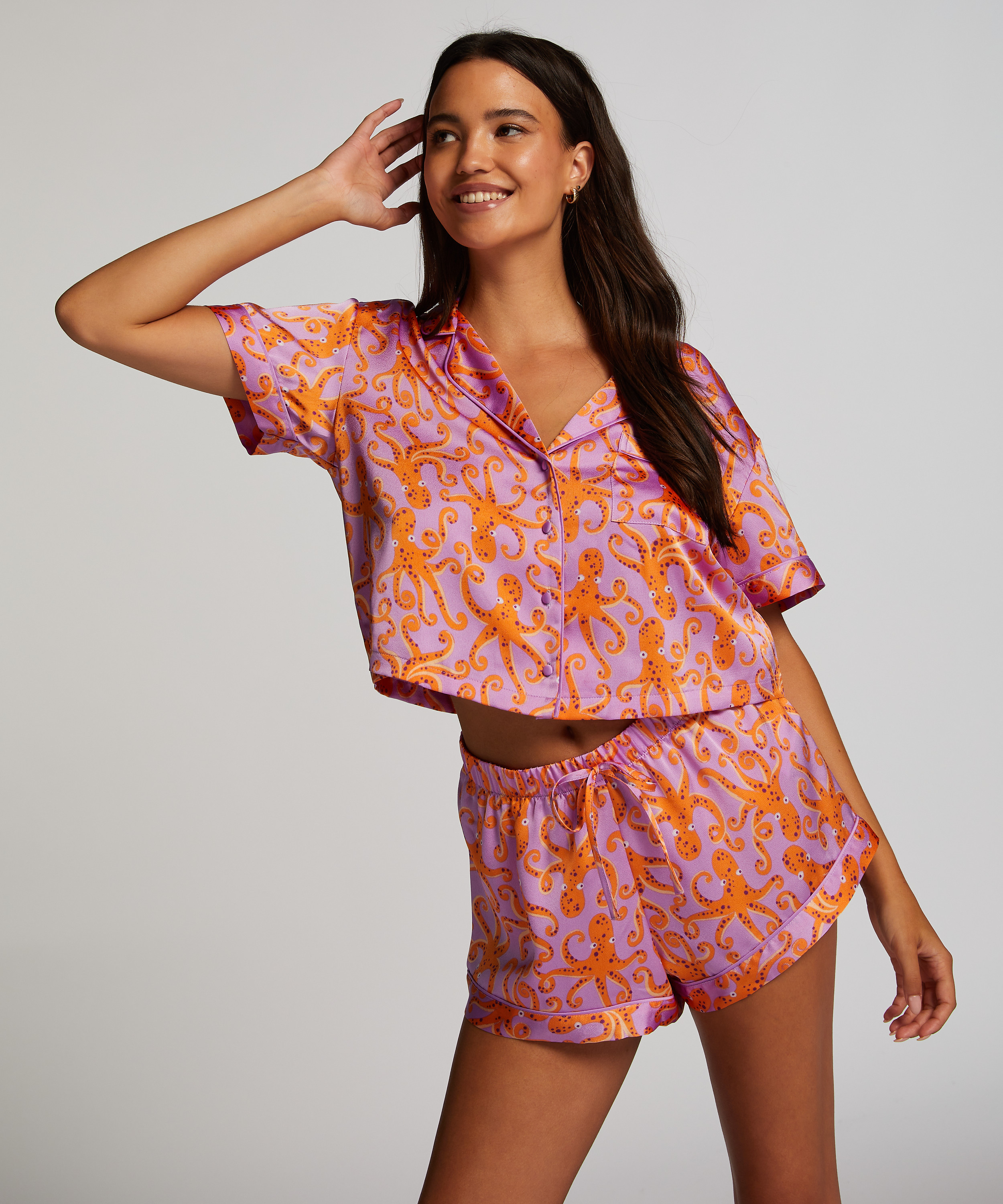 Veste à manches courtes en satin, Violet, main