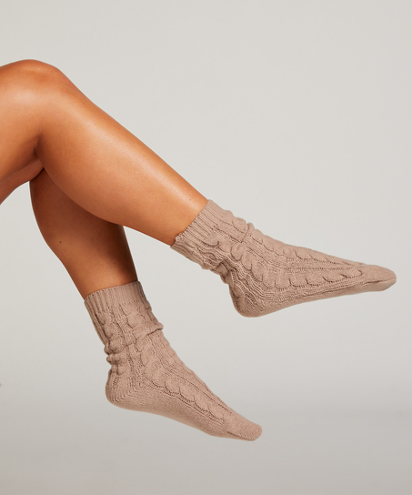 1 paire de chaussettes tricot&eacute;es, Beige