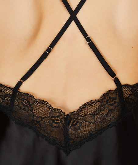Haut de camisole Satin Dentelle, Noir