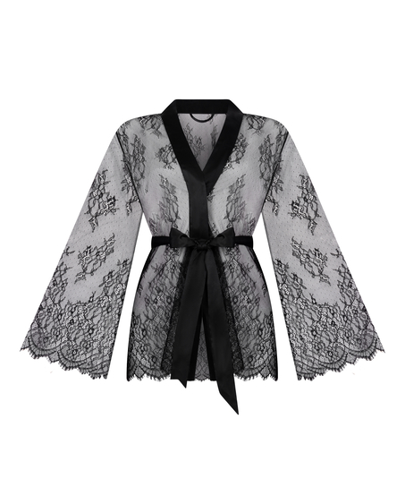 Kimono tout en dentelle, Noir