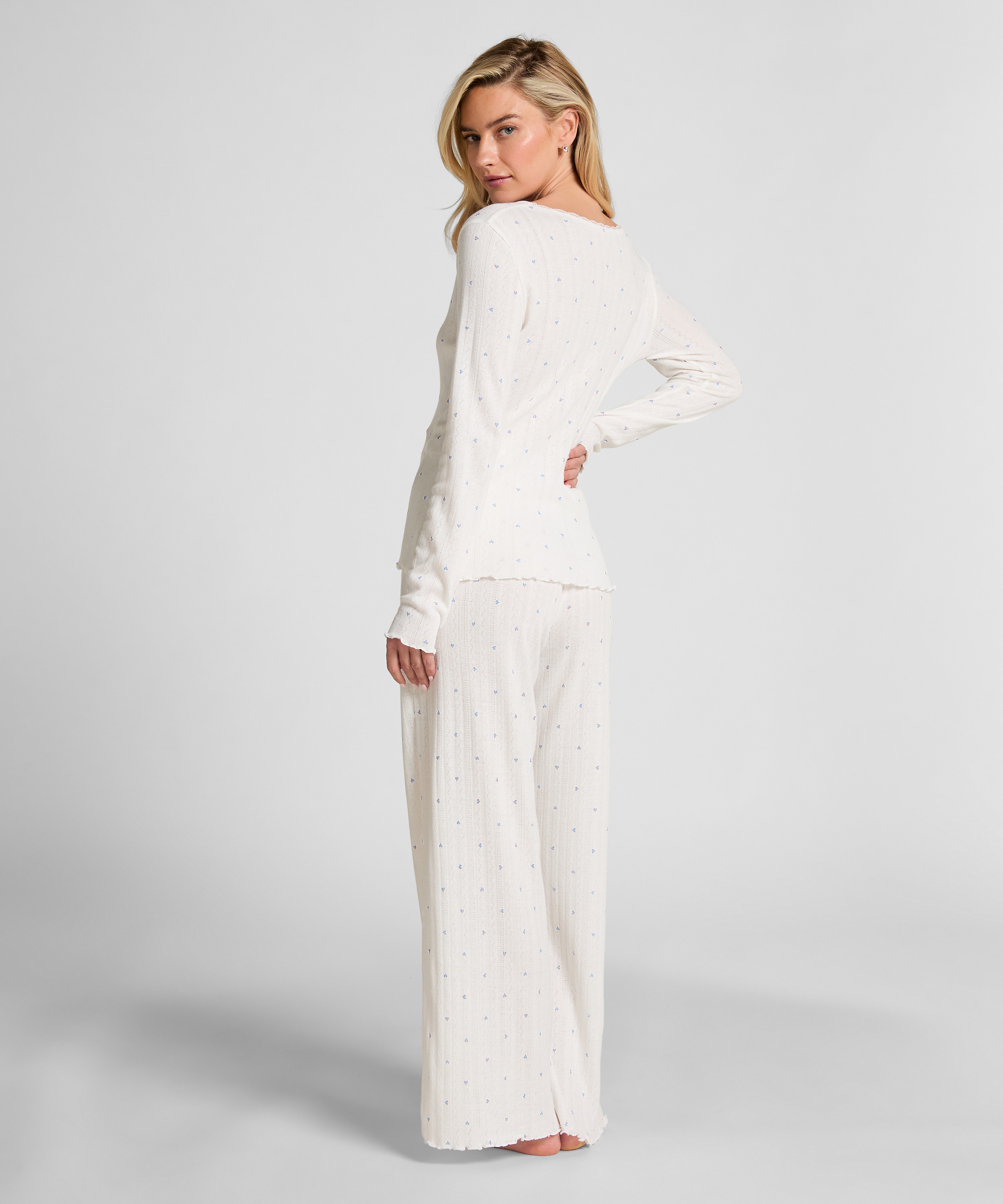 Haut de pyjama Pointelle, Bleu, main