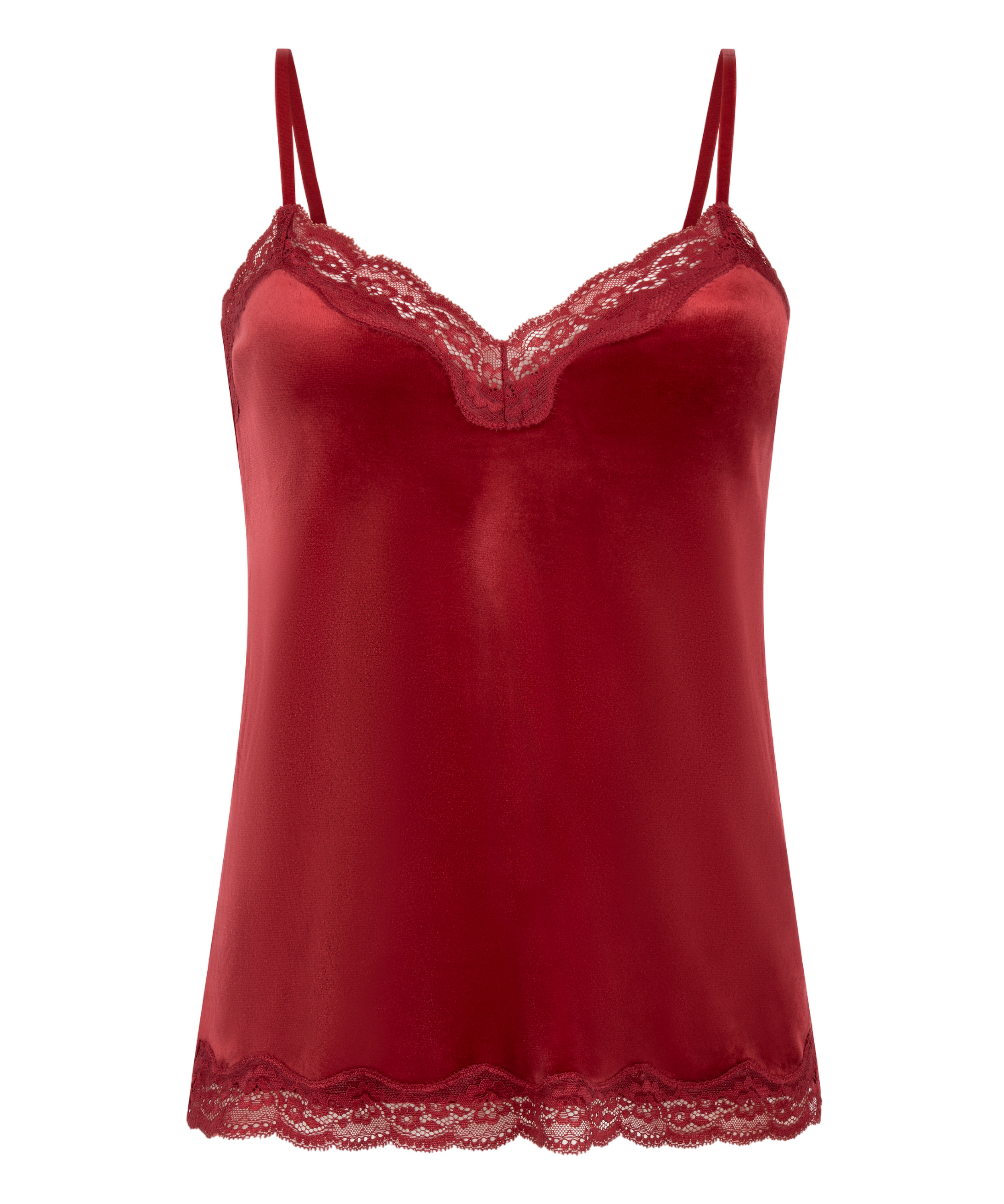 Camisole velours Dentelle, Rouge, main