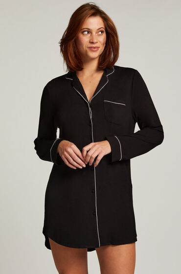 Hunkemöller Robe-chemise à manches longues en jersey Essential Noir