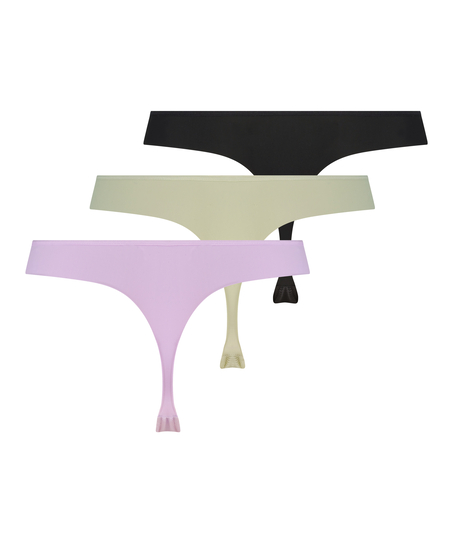Lot de 3 tanga Invisible bande maille, Violet
